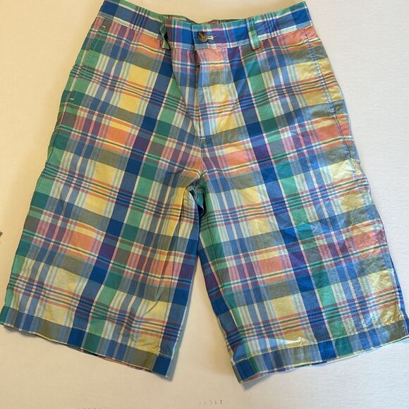 VINEYARD VINES GAP Size 14 Slim Boy's Cotton Chino Shorts Plaid Yellow Green - Picture 2 of 14